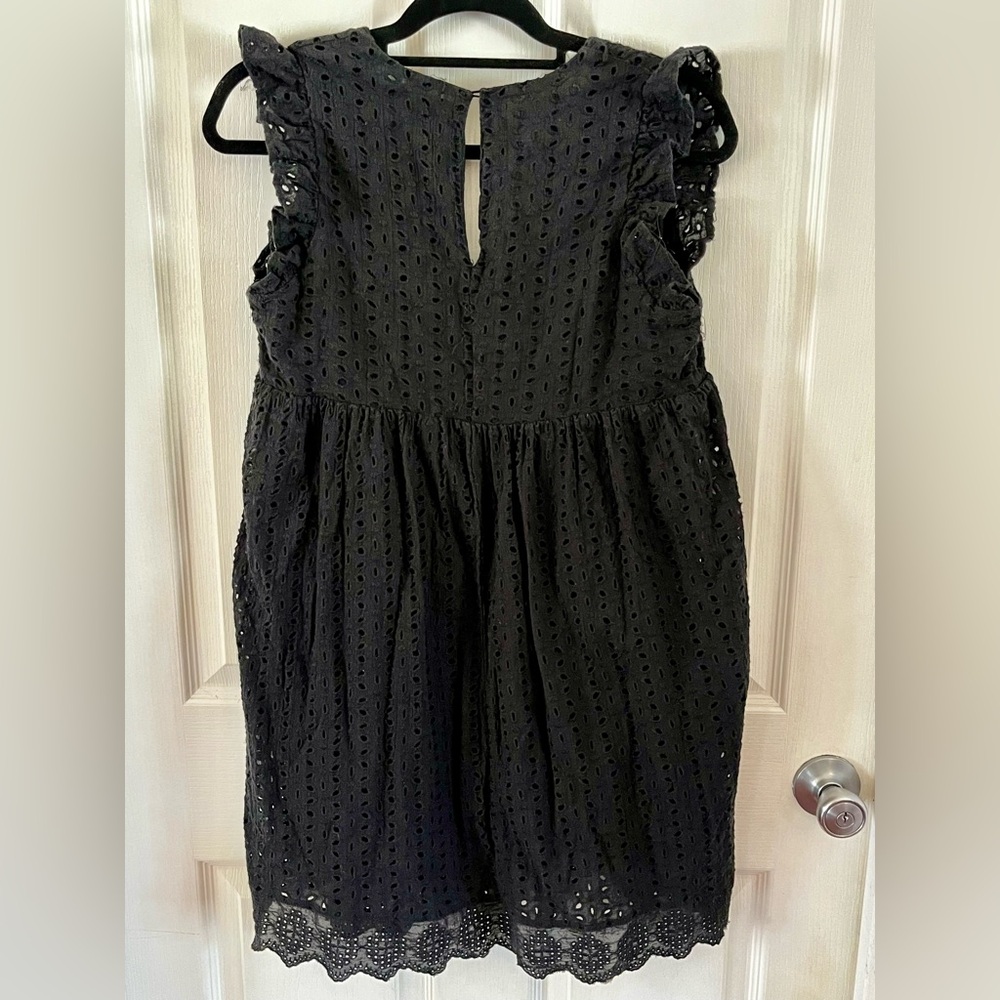 EUC Black Eyelet Babydoll Mini Dress Pockets Lined Built in Shorts Small - Picture 8 of 16
